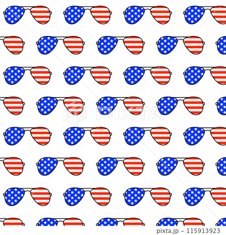 USA Flag Sunglasses Pattern in Red, White and Blue, Independence Day Celebrations. 4th of July Stars and Stripes American Flag Patriotic Design. Vector illustration USA Flag Sunglasses Pattern in Red, White and Blue, Independence Day Celebrations. 4th of July Stars and Stripes American Flag Patriotic Design. Vector illustration 115913923