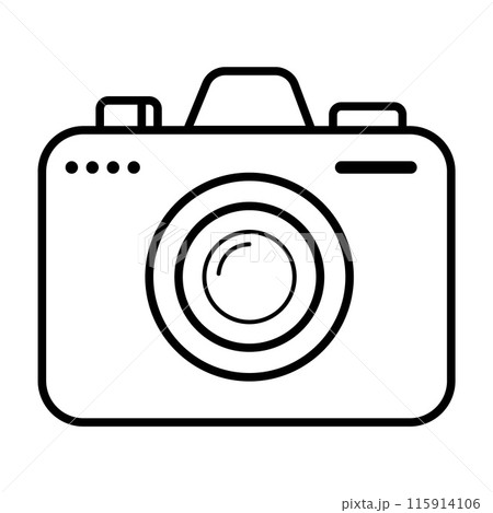 Simple Black and White Camera Icon Outline for Multimedia Projects, Focusing on Graphic Design and Symbolism. Disposable, Single Use, No Recording Cameras. Vector illustration Simple Black and White Camera Icon Outline for Multimedia Projects, Focusing on Graphic Design and Symbolism. Disposable, Single Use, No Recording Cameras. Vector illustration 115914106