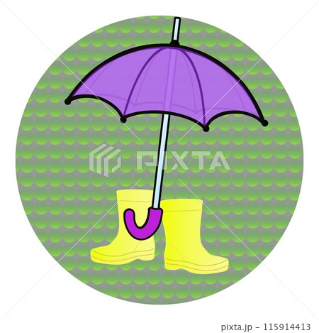 雨の日のシンボル雨傘と雨靴のイラスト 115914413