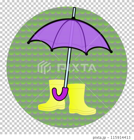 雨の日のシンボル雨傘と雨靴のイラスト 115914413