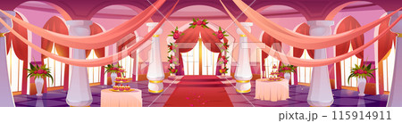 Luxury restaurant decorated for wedding ceremony Luxury restaurant decorated for wedding ceremony 115914911