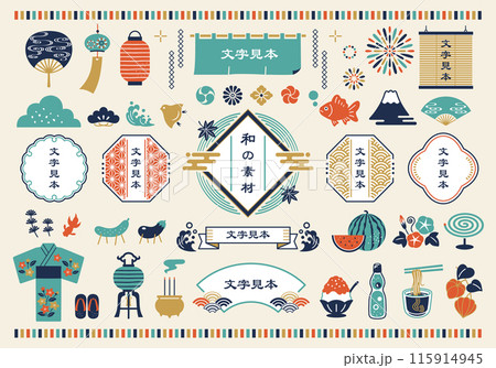 和柄フレームと和風の夏のべクターイラストセット 115914945