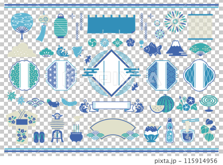 Japanese pattern frame and Japanese style summer vector illustration set 115914956
