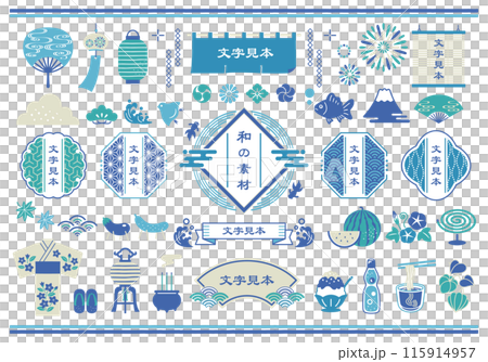Japanese pattern frame and Japanese style summer vector illustration set Japanese pattern frame and Japanese style summer vector illustration set 115914957