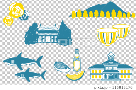 Ibaraki Prefecture's famous spots Ibaraki Prefecture's tourist spots illustration set Ibaraki Prefecture's famous spots Ibaraki Prefecture's tourist spots illustration set 115915176