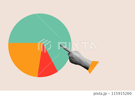 A human hand shows a pie chart with different colored slices 115915260