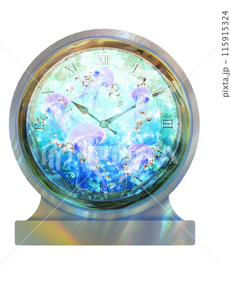 水槽の形をした置時計のなかで泳ぐクラゲ 115915324