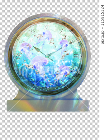 水槽の形をした置時計のなかで泳ぐクラゲ 115915324