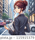 オフィス街で振り返る美人キャリアウーマン 115915379