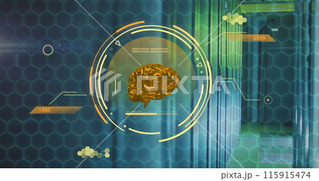 Image of scope scanning with human brain and data processing over computer servers 115915474