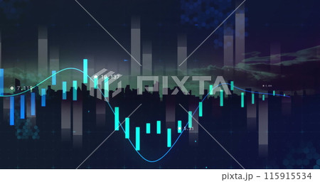 Image of financial data processing over cityscape Image of financial data processing over cityscape 115915534