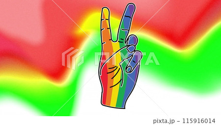 Image of rainbow peace gesture over colourful background 115916014