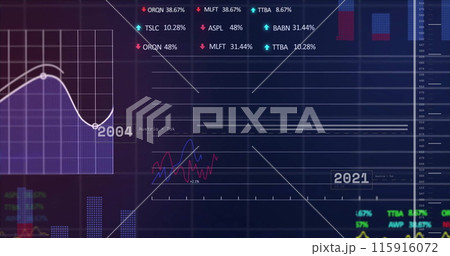 Image of financial data processing on black background 115916072