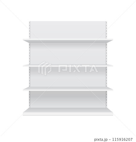 3d empty showcase display with retail shelves. Mock up. Vector 3d empty showcase display with retail shelves. Mock up. Vector 115916207