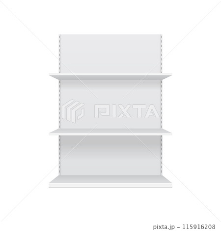 3d empty showcase display with retail shelves. Mock up. Vector 3d empty showcase display with retail shelves. Mock up. Vector 115916208
