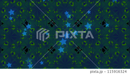 Image of blue stars over kaleidoscopic green and purple moving hypnotically in a seamless loop in th 115916324