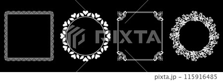 Set of decorative frames Elegant vector element for design in Eastern style, place for text. Floral black and white borders. Lace illustration for invitations and greeting cards. Set of decorative frames Elegant vector element for design in Eastern style, place for text. Floral black and white borders. Lace illustration for invitations and greeting cards. 115916485