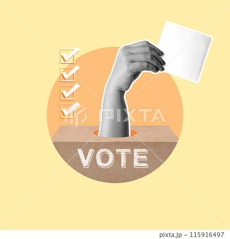 Human hand from ballot box holding ballot Human hand from ballot box holding ballot 115916497
