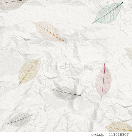 Crumpled white paper with colorful leaf texture 115916507