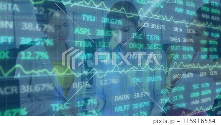 Image of stock market over diverse business people 115916584