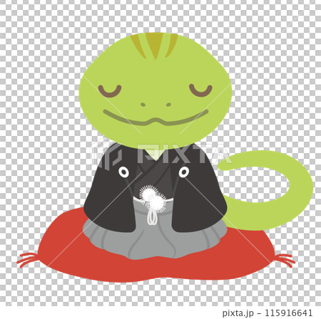 Illustration of a cute snake wearing a kimono, material for New Year's cards for the Year of the Snake 115916641