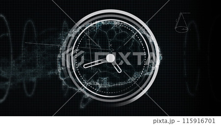 Image of clock moving over waves on black background 115916701