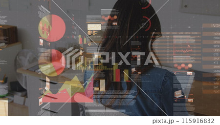 Image of financial data processing over caucasian businesswomen 115916832