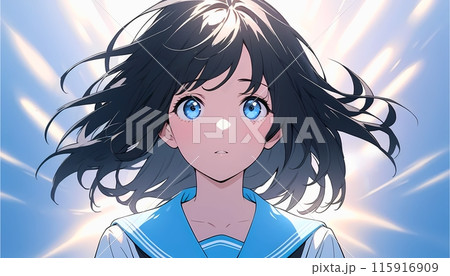 正面を見つめるセーラー服の美少女アニメイラスト 115916909