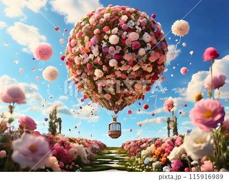 花の気球と青空のイラスト素材 [115916989] - PIXTA