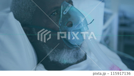 Image of data processing over african american man using oxygen mask 115917136