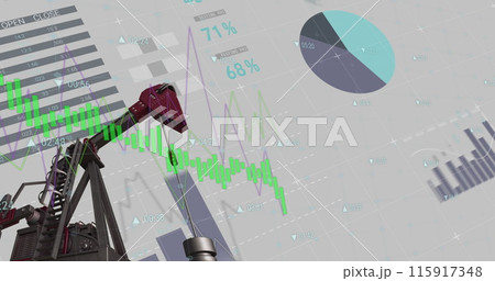 Image of financial graphs over refinery pump Image of financial graphs over refinery pump 115917348