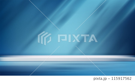 White Shelf on Light Blue Background, Minimalist Modern Design with Soft Shadow and Blurred Light Source White Shelf on Light Blue Background, Minimalist Modern Design with Soft Shadow and Blurred Light Source 115917562
