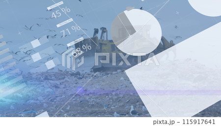 Image of graph and data over bulldozer on waste dump 115917641