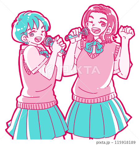 カラオケを楽しむ2人の女子高生 115918189