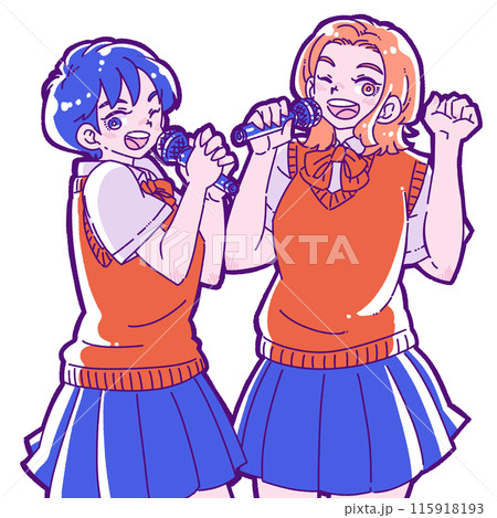 カラオケを楽しむ2人の女子高生 115918193