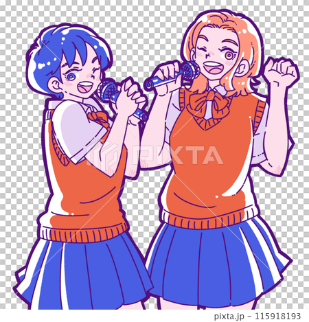 カラオケを楽しむ2人の女子高生 115918193