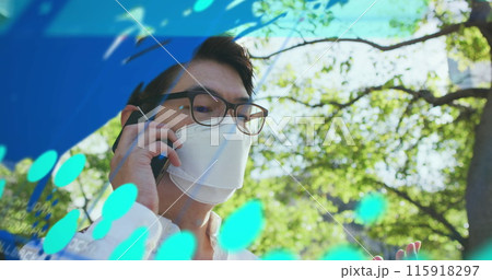 Image of data processing over asian man using smartphone Image of data processing over asian man using smartphone 115918297