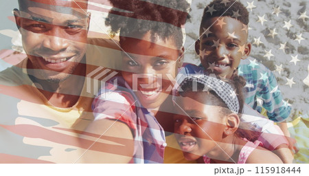 Image of usa flag over happy african american family Image of usa flag over happy african american family 115918444