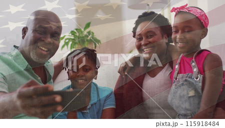 Image of usa flag over happy african american family 115918484