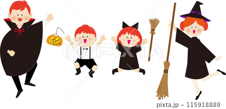 ハロウィンで仮装を楽しむ家族のイラスト ハロウィンで仮装を楽しむ家族のイラスト 115918889