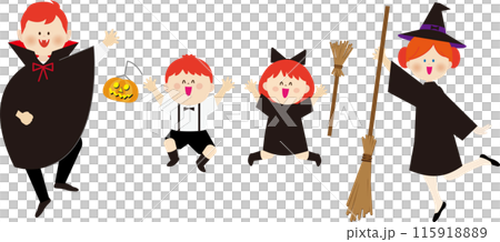 Illustration of a family enjoying Halloween costumes 115918889