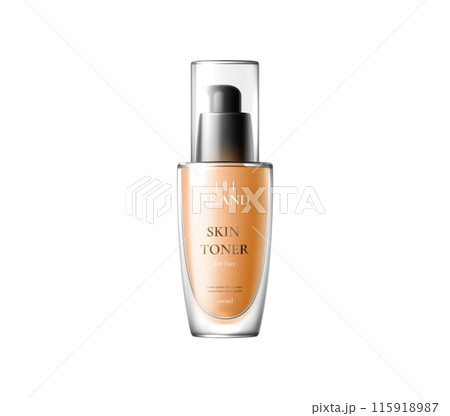 Skin toner bottle package, women cosmetic product template. Isolated realistic 3d vector mockup of glass flask. Skin toner for face hydrating, refreshing, balancing the skin in facial skincare routine Skin toner bottle package, women cosmetic product template. Isolated realistic 3d vector mockup of glass flask. Skin toner for face hydrating, refreshing, balancing the skin in facial skincare routine 115918987