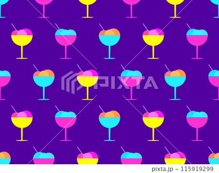 Ice cream in glass seamless pattern. Colorful ice cream balls in a glass with a spoon. Design wallpapers, wrappers, covers, banners and posters. Vector illustration 115919299