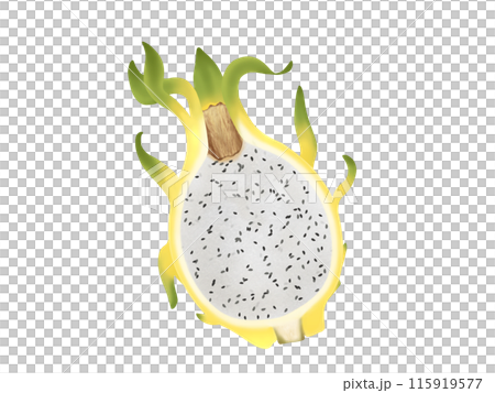 Golden dragon dragon fruit cut in half 115919577