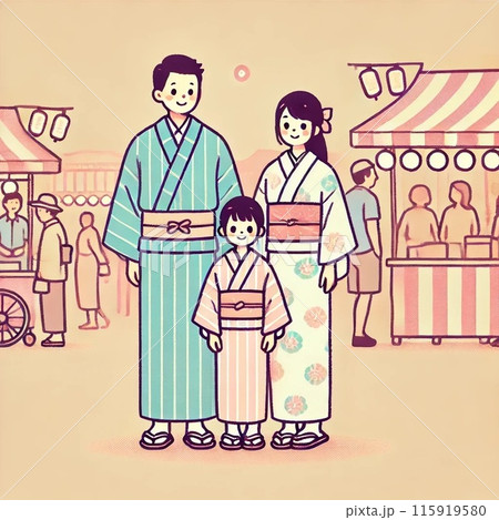 夏祭りに行く家族のイラスト 115919580