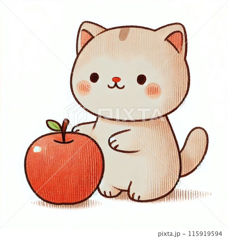 リンゴと猫のイラスト素材 [115919594] - PIXTA