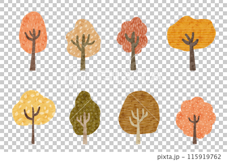 北欧風の紅葉した木々の水彩風イラストセット 115919762