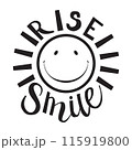 rise smile word and sun handwritten black color. Motivational positive fashion text. Vector clipart 115919800