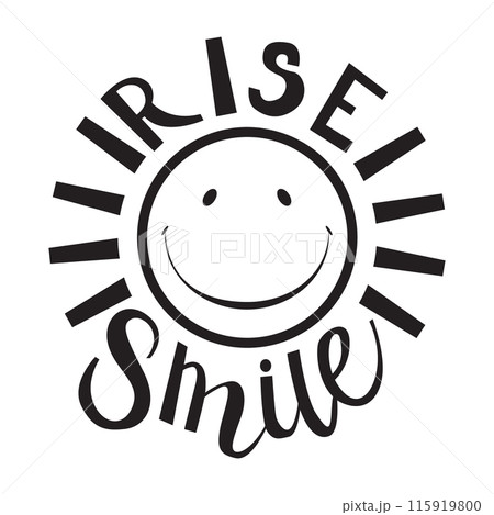 rise smile word and sun handwritten black color. Motivational positive fashion text. Vector clipart rise smile word and sun handwritten black color. Motivational positive fashion text. Vector clipart 115919800