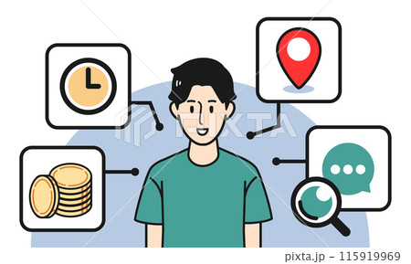 男性消費者の行動分析をするイラスト 115919969